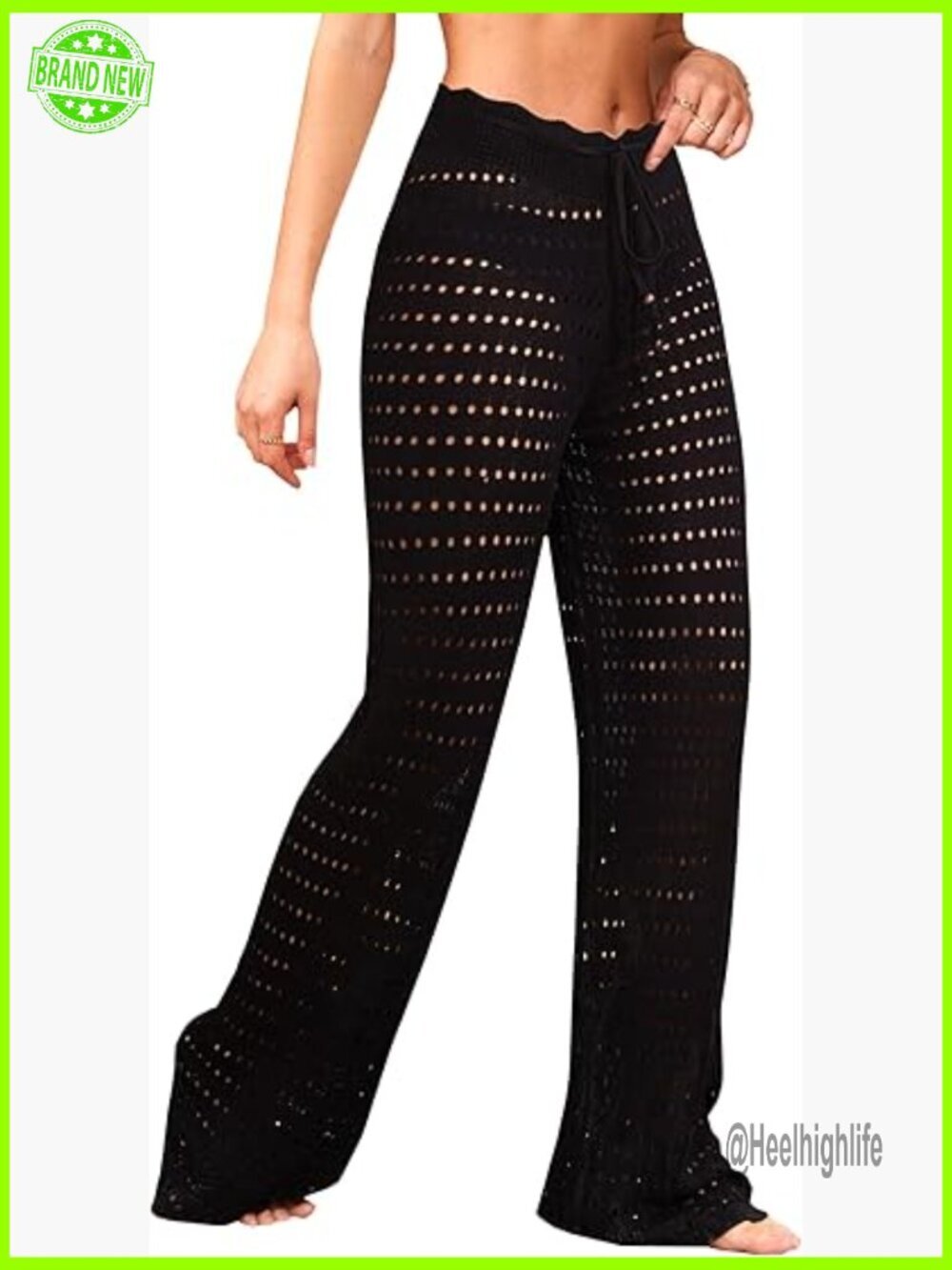 Medium Viscose Crochet Cover Up Pants Beach Swim Loose Fit